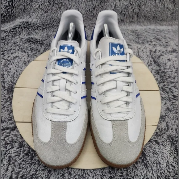 Adidas Samba Flat White Lucid Blue Shoes Men's Size 9.5 - Picture 3 of 9